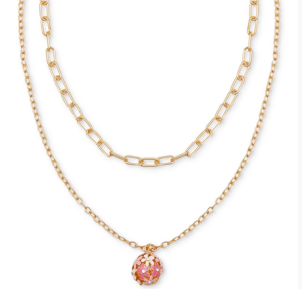 New Gold-Tone Flower & Crystal Round Layered Pendant Necklace, 18" + 2" extender